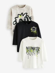 Monochrome Monsters 100% Cotton Long Sleeve T-Shirts 3 Pack (3mths-7yrs) - Image 1 of 1