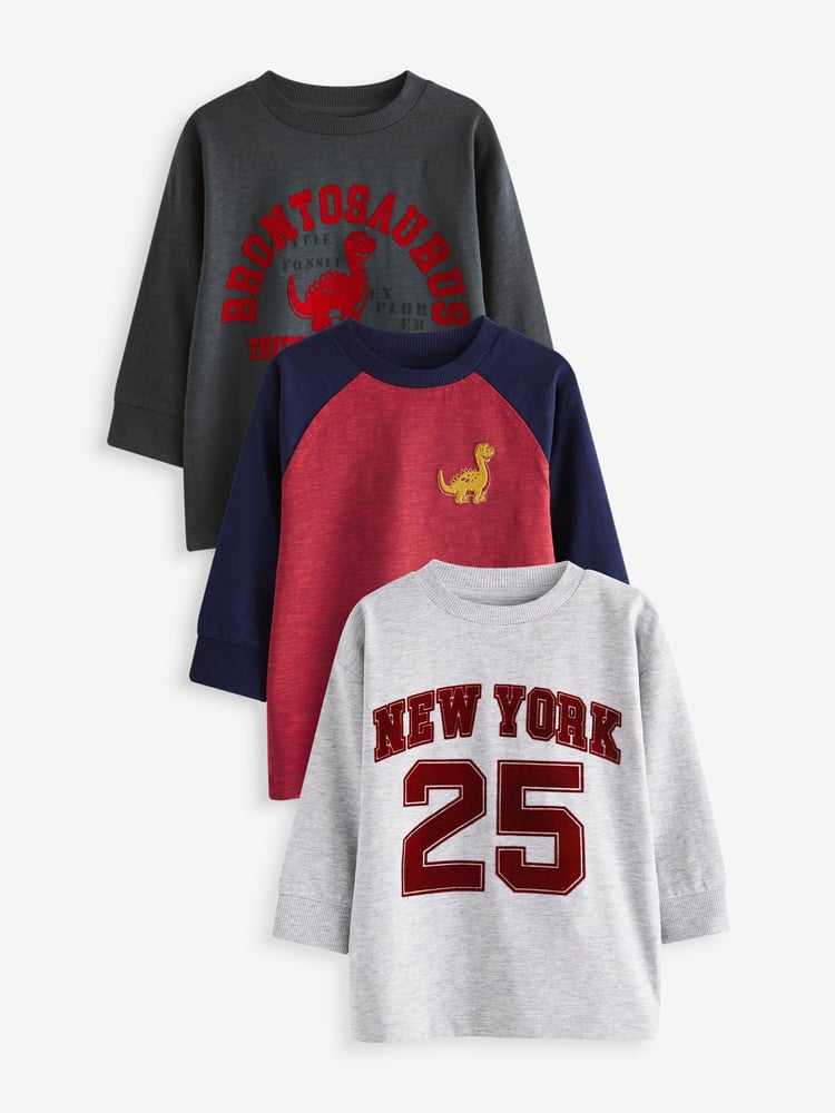 Red 100% Cotton Long Sleeve T-Shirts 3 Pack (3mths-7yrs) - Image 1 of 6