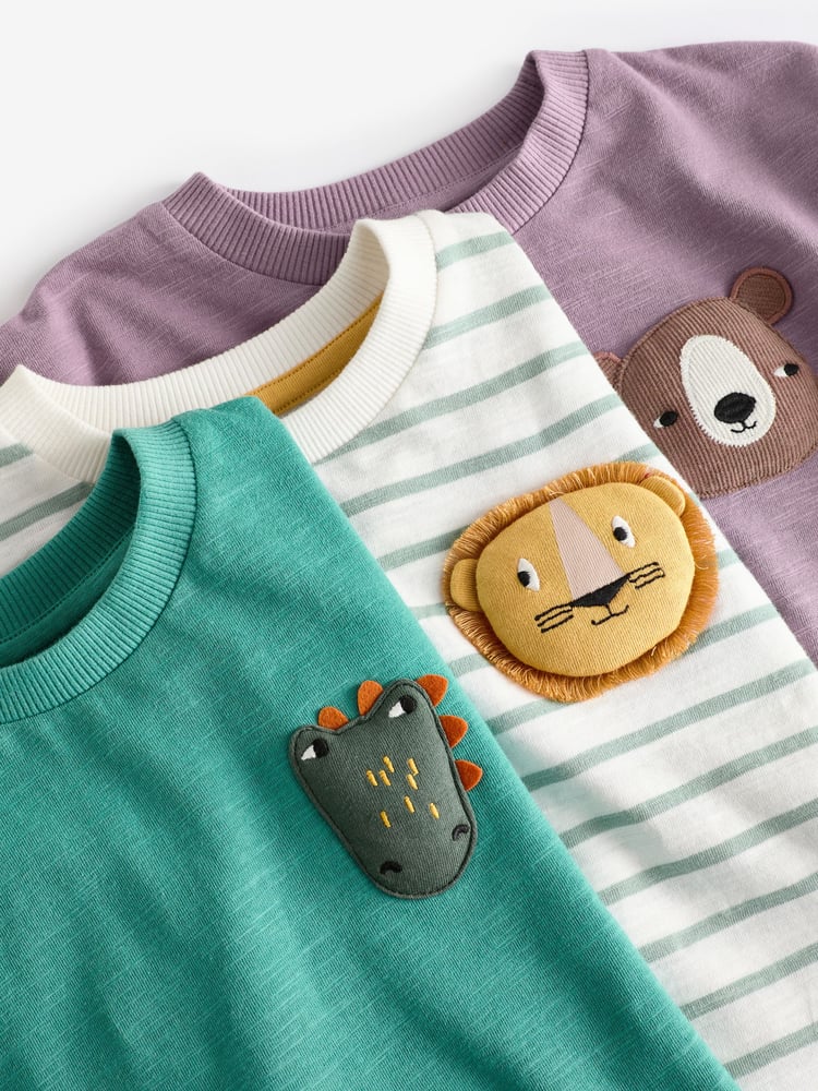 Green/Purple Long Sleeve Animal Print Character T-Shirts 3 Pack (3mths-7yrs) - Image 10 of 10