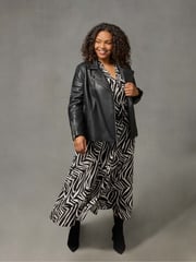 Live Unlimited Black/White Curve Linear Print Shirt Dress - Image 2 of 5