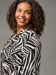 Live Unlimited Black/White Curve Linear Print Shirt Dress - Image 4 of 5