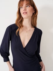 Crew Clothing Company Dark Blue 3/4 Sleeve Wrap Top - Image 3 of 5