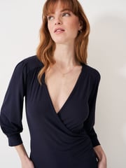 Crew Clothing Company Dark Blue 3/4 Sleeve Wrap Top - Image 4 of 5