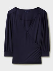 Crew Clothing Company Dark Blue 3/4 Sleeve Wrap Top - Image 5 of 5
