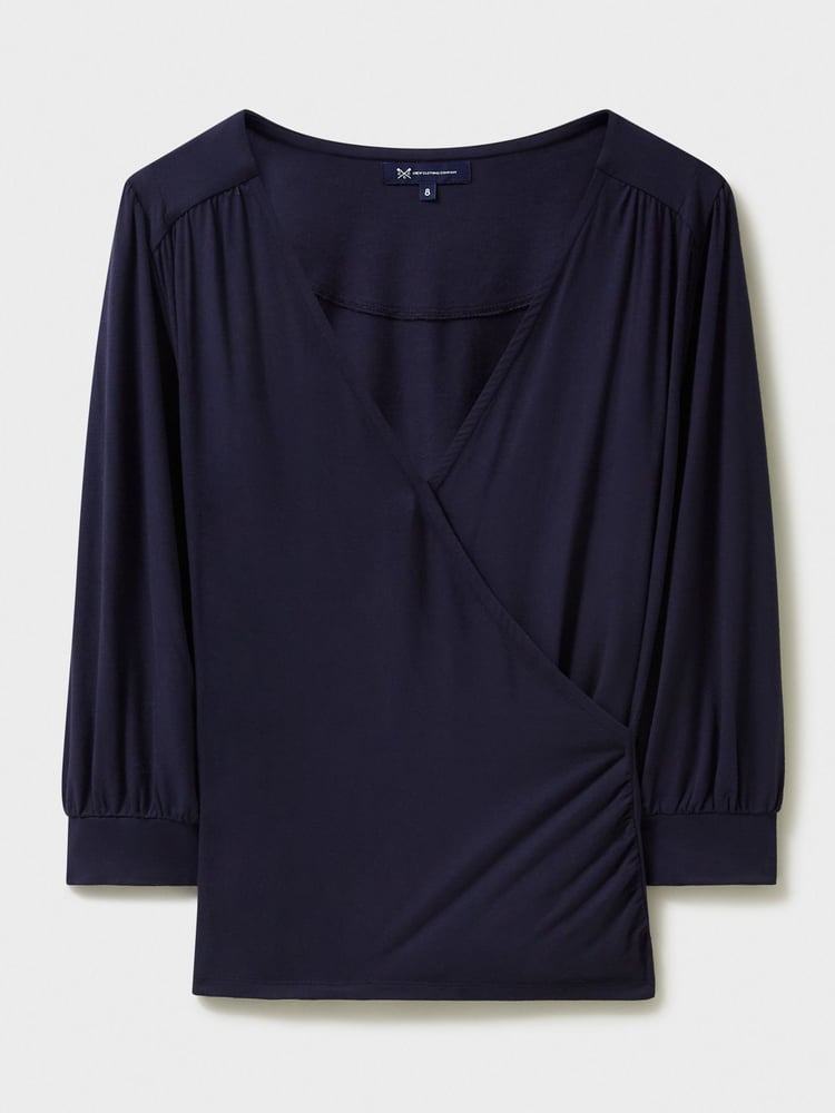 Crew Clothing Company Dark Blue 3/4 Sleeve Wrap Top - Image 5 of 5