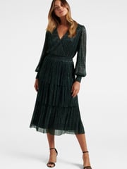 Forever New Green Winifred Plisse Midi Dress - Image 1 of 3