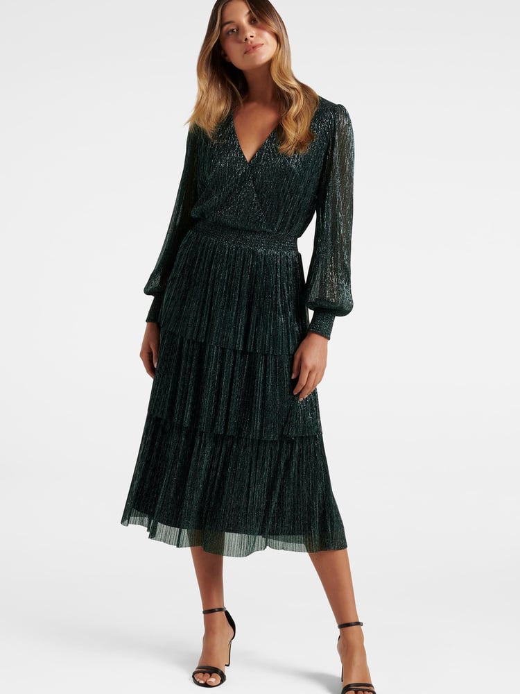 Forever New Green Winifred Plisse Midi Dress - Image 1 of 3