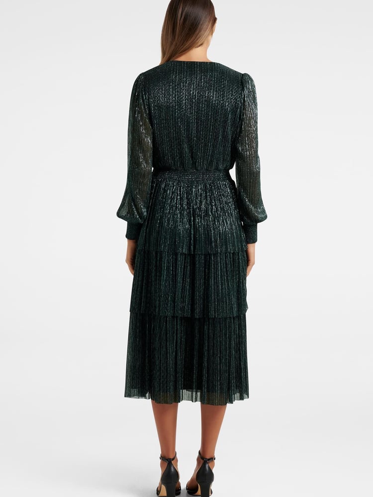 Forever New Green Winifred Plisse Midi Dress - Image 2 of 3