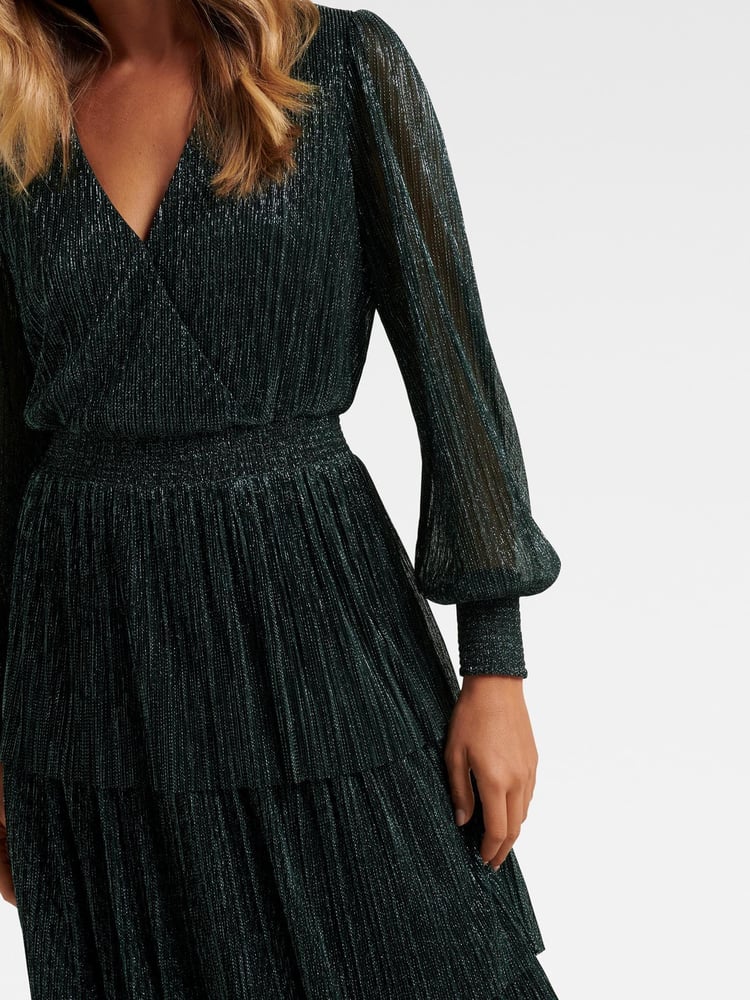 Forever New Green Winifred Plisse Midi Dress - Image 3 of 3