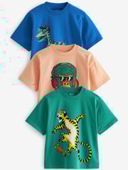 Multi Skating Animals Graphic Relaxed Fit Short Sleeve T-Shirts 3 Pack (3-16yrs) - Image 1 of 3