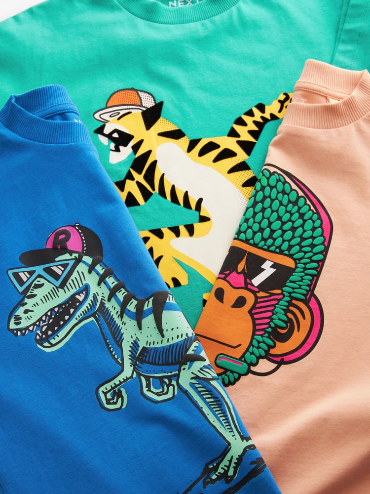 Multi Skating Animals Graphic Relaxed Fit Short Sleeve T-Shirts 3 Pack (3-16yrs) - Image 3 of 3