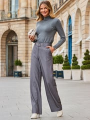 Sosandar Grey Pinstripe Belted Wide Leg Trousers - Image 3 of 5