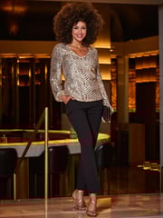 Sosandar Gold Geometric Sequin Blouson Sleeve Top - Image 3 of 5