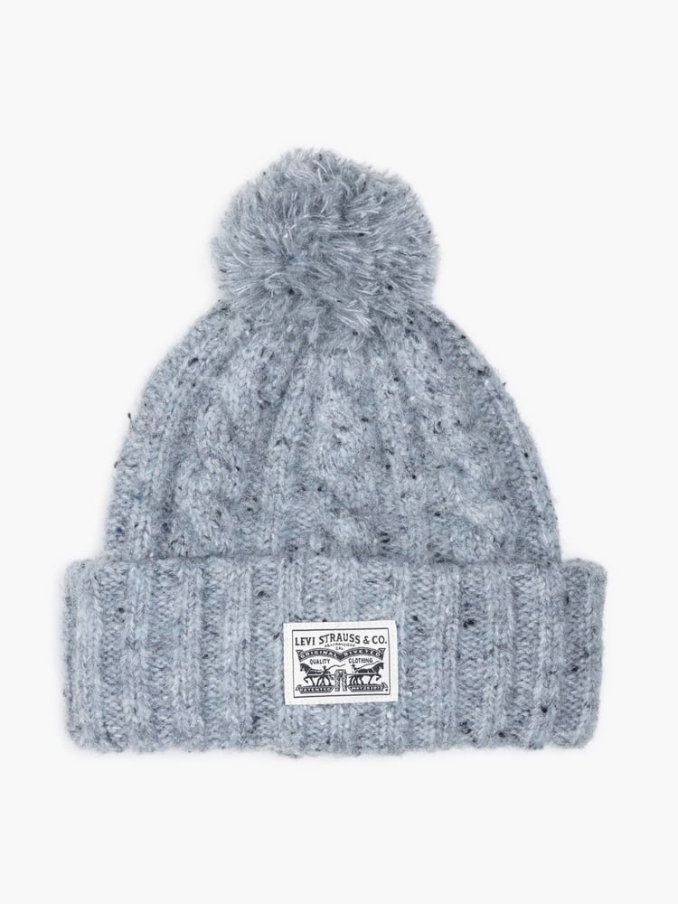 Levi's® Light Grey Back Patch Pom Beanie - Image 1 of 2