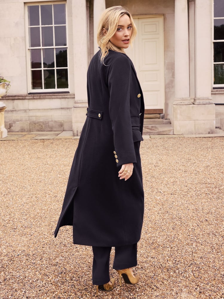 Love & Roses Navy Blue Double Breasted Hourglass Longline Coat - Image 2 of 4