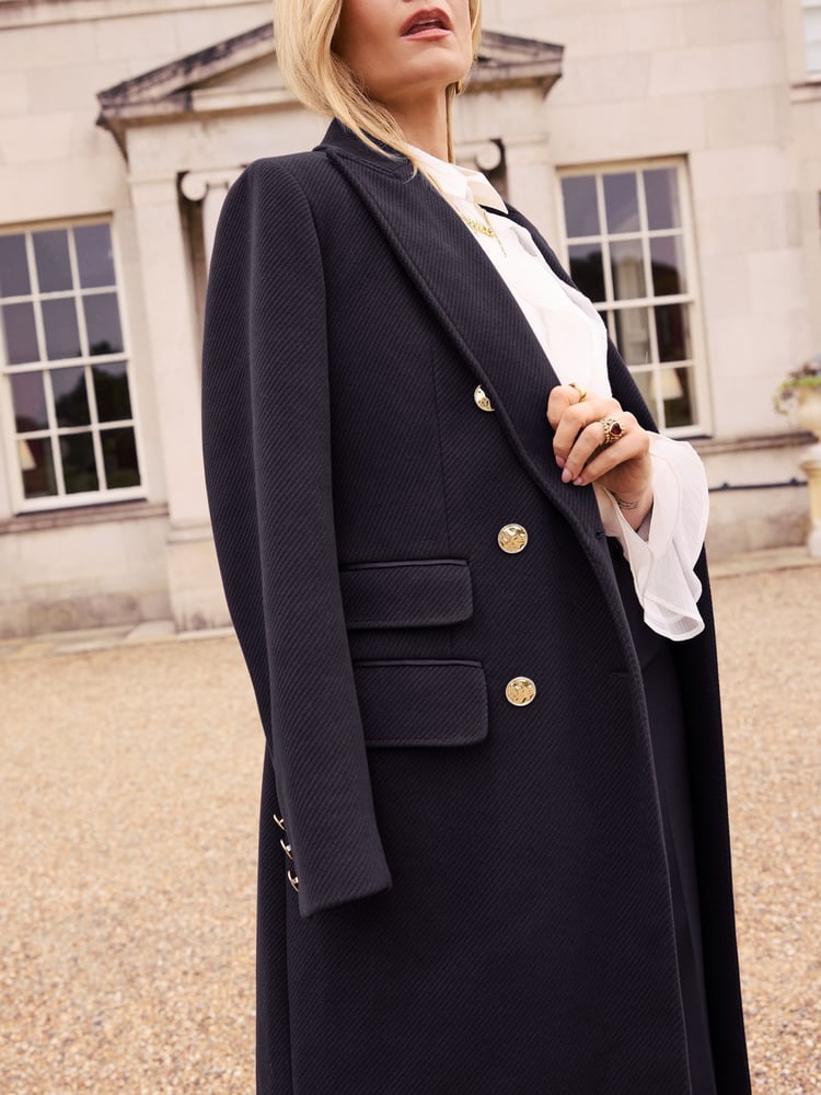Love & Roses Navy Blue Double Breasted Hourglass Longline Coat - Image 4 of 4