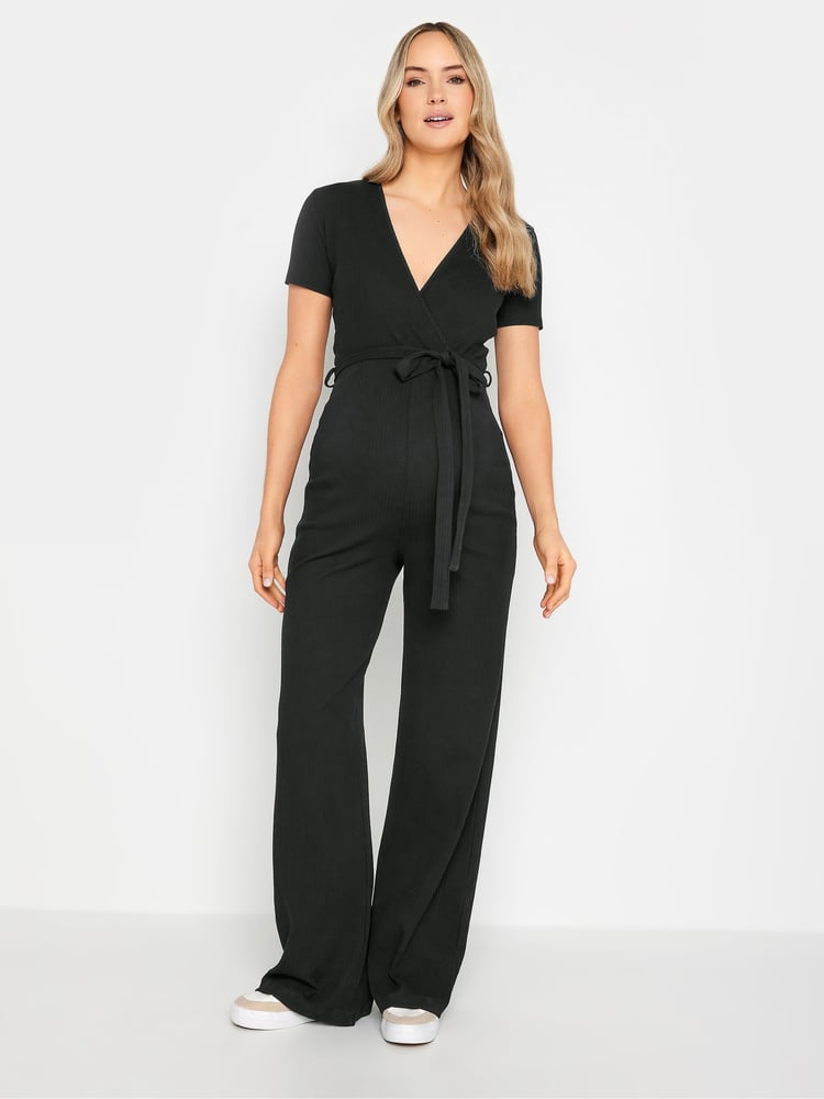 Long Tall Sally Black Maternity Ribbed Jumpsuit - Image 1 of 5