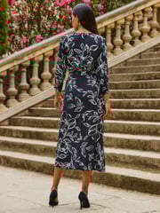 Sosandar Black Floral Wrap Front Midi Wrap Dress - Image 2 of 5