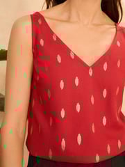 Love & Roses Red Foil V Neck V Back Woven Vest - Image 2 of 3