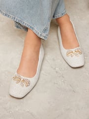 White Forever Comfort® Square Toe Bow Trim Ballerinas - Image 1 of 7