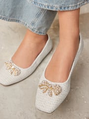 White Forever Comfort® Square Toe Bow Trim Ballerinas - Image 2 of 7