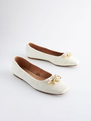 White Forever Comfort® Square Toe Bow Trim Ballerinas - Image 3 of 7