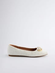 White Forever Comfort® Square Toe Bow Trim Ballerinas - Image 4 of 7
