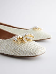 White Forever Comfort® Square Toe Bow Trim Ballerinas - Image 5 of 7