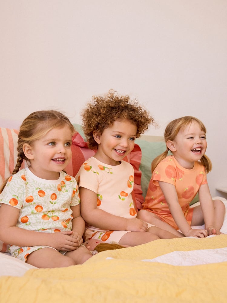 Orange/White Peach Short Pyjamas 3 Pack (9mths-12yrs) - Image 1 of 7