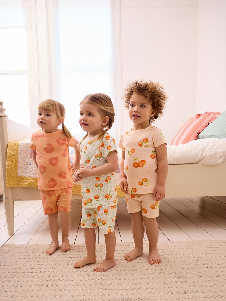 Orange/White Peach Short Pyjamas 3 Pack (9mths-12yrs) - Image 2 of 7