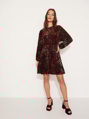 Red Devoree Long Sleeve Belted Sequin Mini Dress - Image 2 of 6