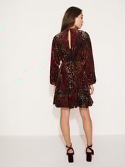 Red Devoree Long Sleeve Belted Sequin Mini Dress - Image 3 of 6
