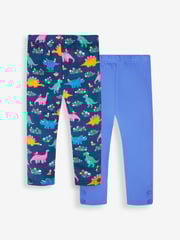 JoJo Maman Bébé Navy Blue Dino & Cobalt Blue Girls' 2-Pack Leggings - Image 1 of 5