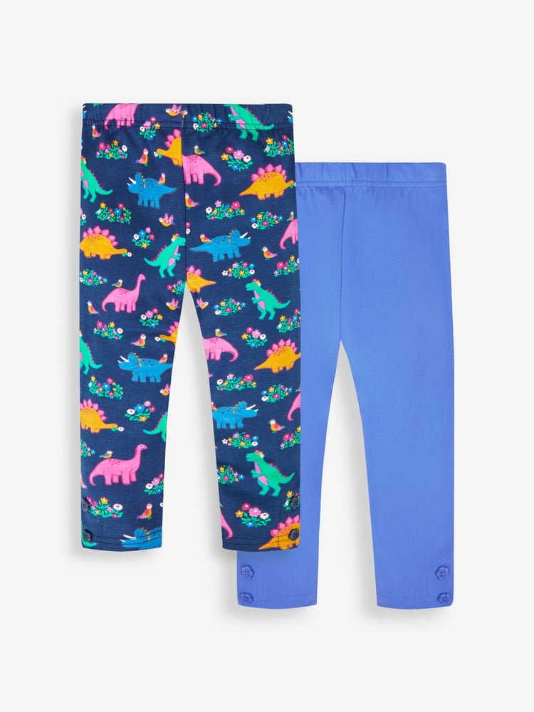JoJo Maman Bébé Navy Blue Dino & Cobalt Blue Girls' 2-Pack Leggings - Image 1 of 5