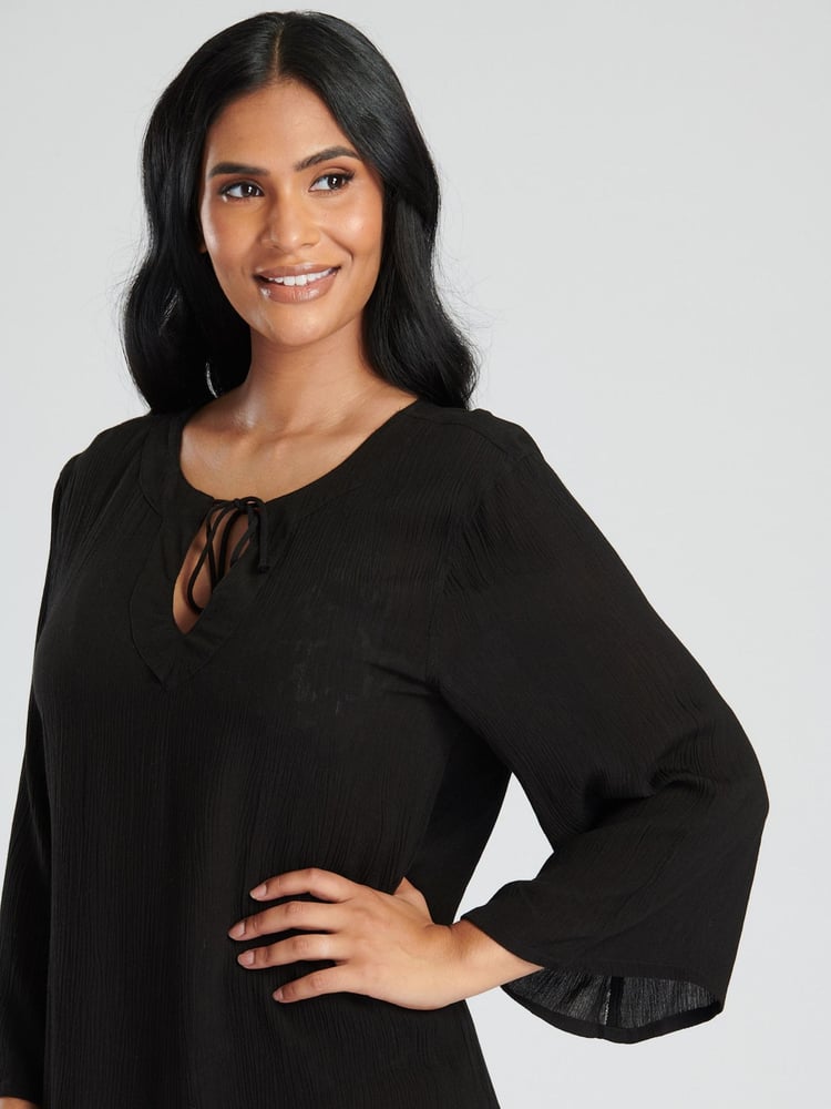 South Beach Black Crinkle Viscose Pull Over Beach Tunic - Image 6 of 6