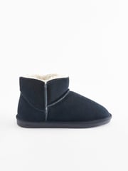 Navy Blue Faux Fur Lined Suede Slipper Boots - Image 4 of 7