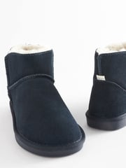Navy Blue Faux Fur Lined Suede Slipper Boots - Image 6 of 7