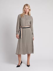 U.S. Polo Assn. Brown Womens Striped Trim Print Midi Dress - Image 1 of 7