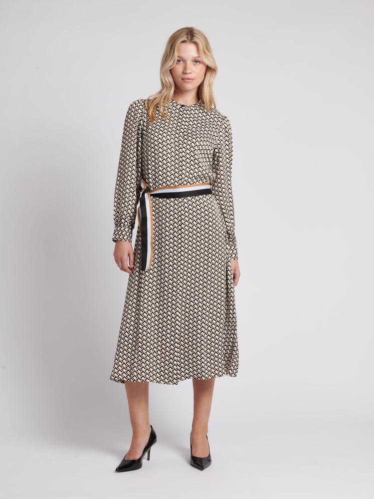 U.S. Polo Assn. Brown Womens Striped Trim Print Midi Dress - Image 1 of 7