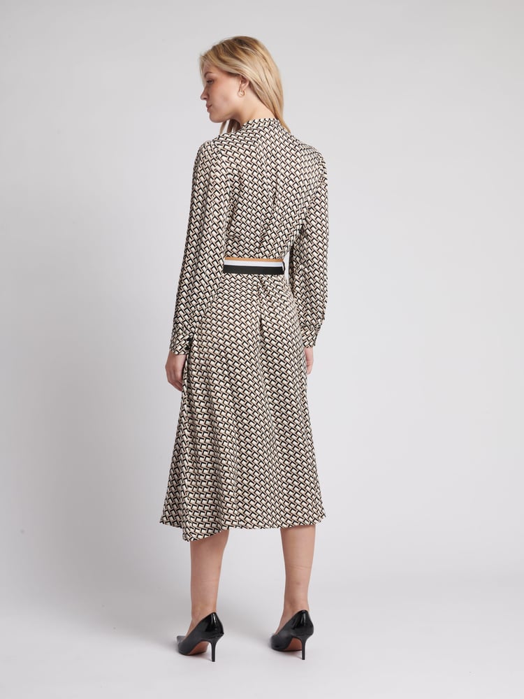 U.S. Polo Assn. Brown Womens Striped Trim Print Midi Dress - Image 2 of 7