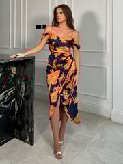 Girl In Mind Blue Camila Cold Shoulder Wrap Midi Dress - Image 1 of 4