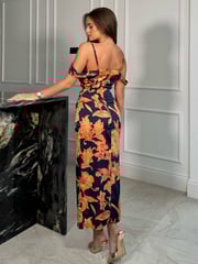 Girl In Mind Blue Camila Cold Shoulder Wrap Midi Dress - Image 3 of 4