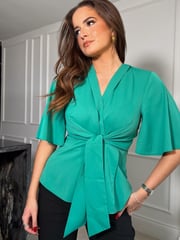 Girl In Mind Green Brooke Wrap Tie Detail Top - Image 1 of 4
