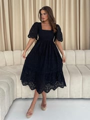 Girl In Mind Black Aspen Broderie Tiered Midaxi Dress - Image 1 of 4