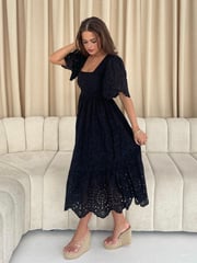 Girl In Mind Black Aspen Broderie Tiered Midaxi Dress - Image 2 of 4