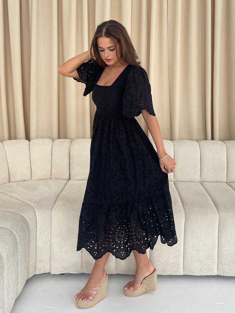 Girl In Mind Black Aspen Broderie Tiered Midaxi Dress - Image 2 of 4