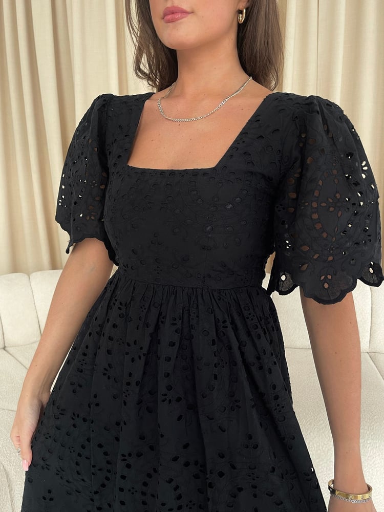 Girl In Mind Black Aspen Broderie Tiered Midaxi Dress - Image 4 of 4