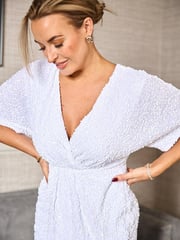 Girl In Mind White Petite Novah Sequin Wrap Detailing Midi Dress - Image 5 of 5