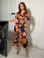 Girl In Mind Blue Trixie Angel Sleeve Culotte Jumpsuit - Image 1 of 4