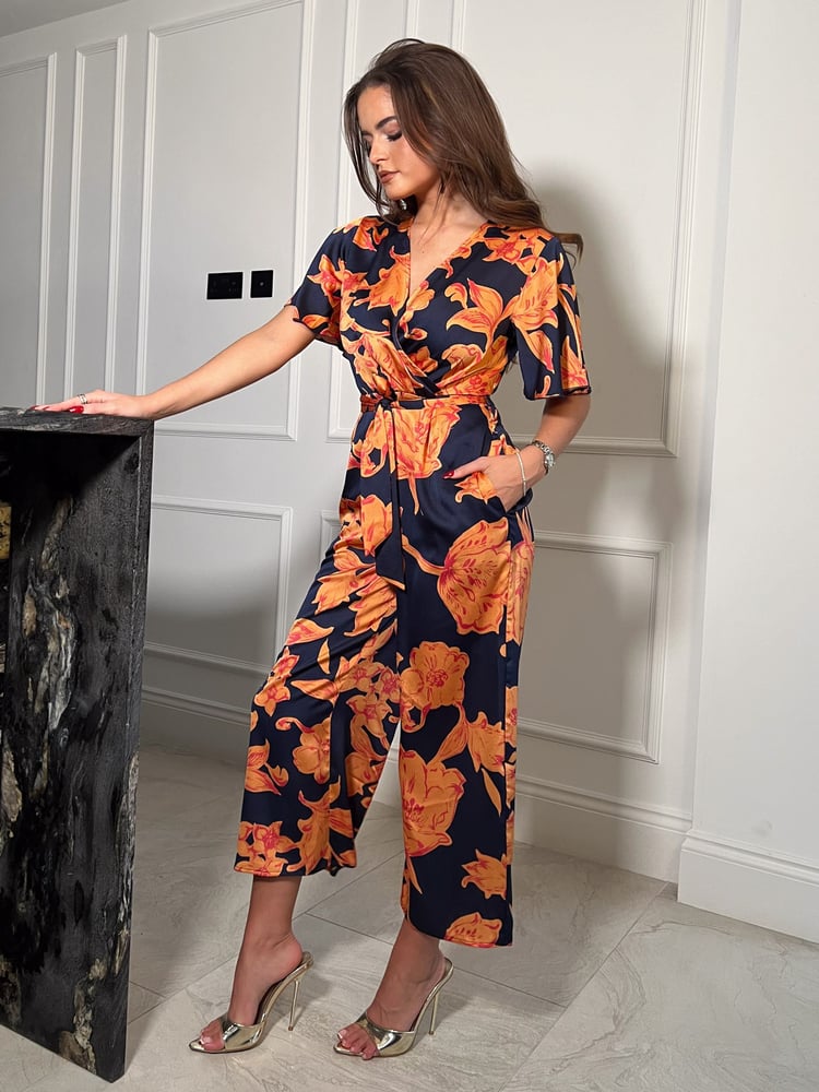 Girl In Mind Blue Trixie Angel Sleeve Culotte Jumpsuit - Image 2 of 4